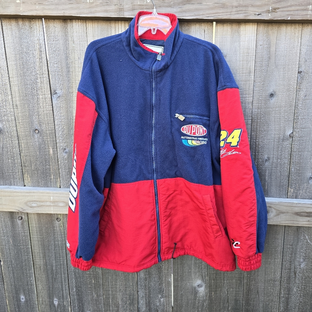 Vintage Jeff Gordon Fleece Jacket Mens XL Blue Red NASCAR Racing DuPont 24 Chase